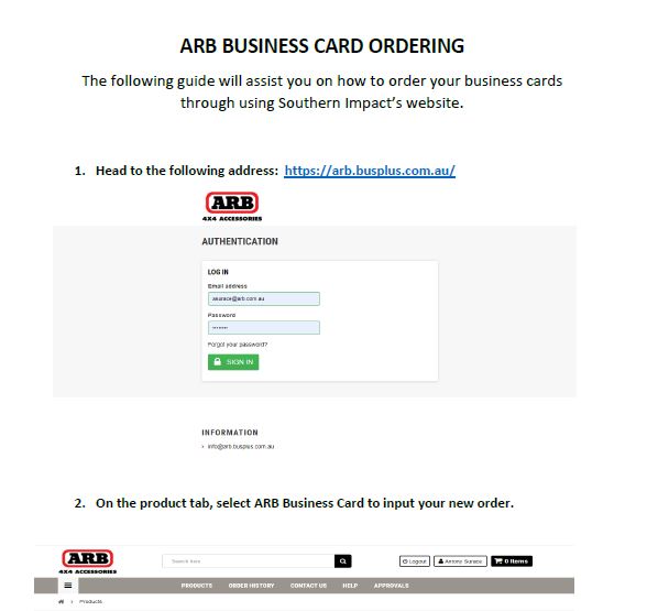 ARB Business Card Ordering Guide
