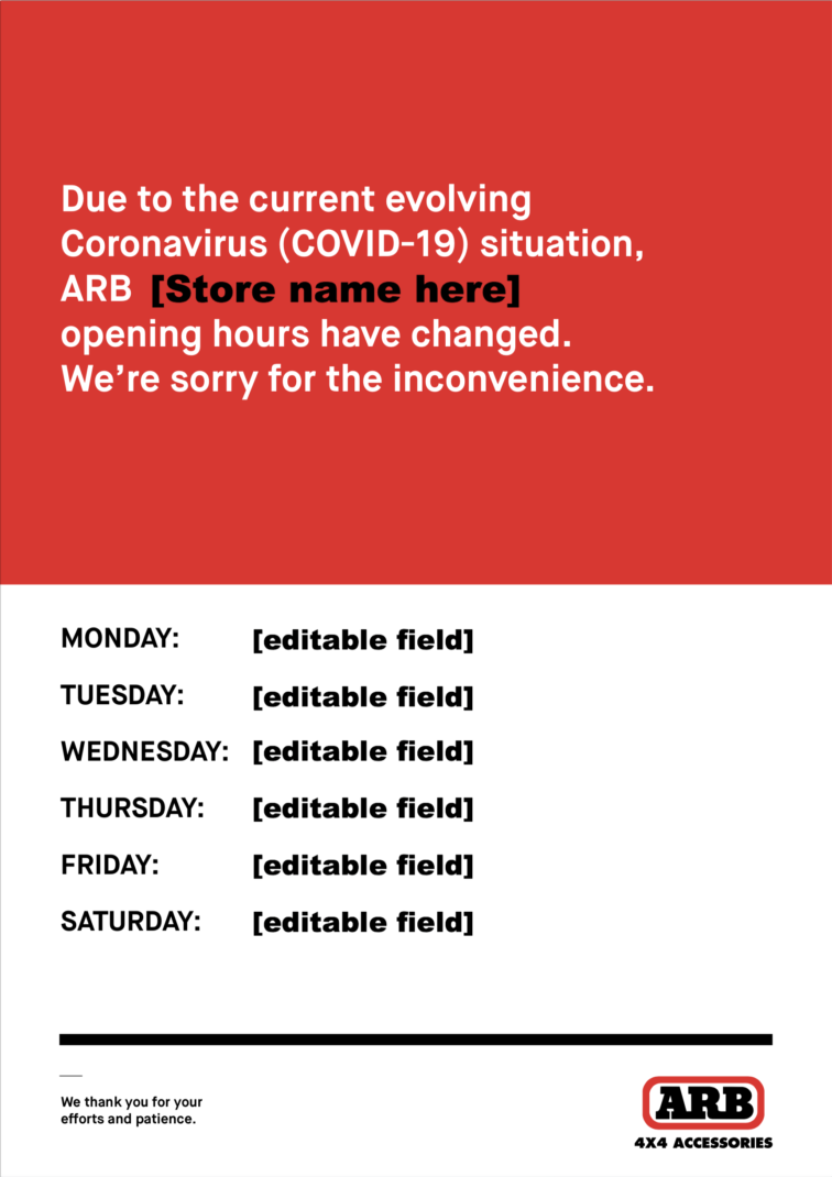 A4 Editable Store Opening Hours Ticket